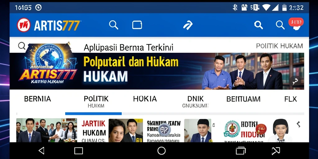 Antarmuka modern ARTIS777 menampilkan berita politik dan hukum.