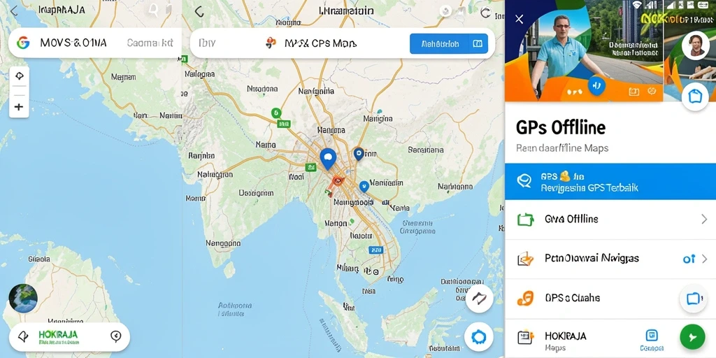 Tampilan antarmuka HOKIRAJA dengan fungsi navigasi GPS Offline.