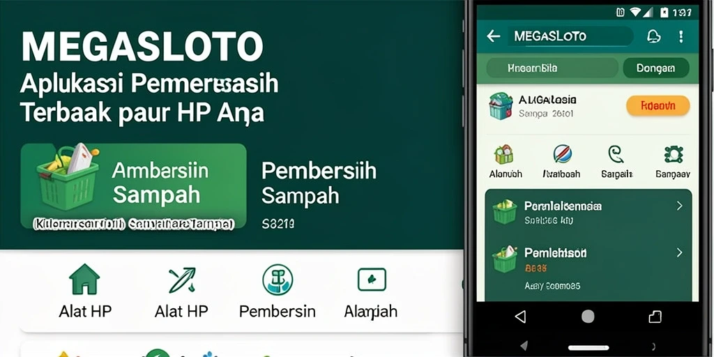 Screenshot MEGASLOTO menampilkan antarmuka aplikasi Pembersih Sampah yang ramah pengguna.