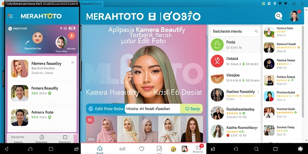 Tampilan antarmuka aplikasi MERAHTOTO dengan fitur Kamera Beautify yang menarik.