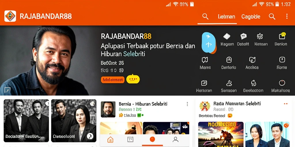 Antarmuka aplikasi RAJABANDAR88 yang menampilkan berita selebriti terupdate.