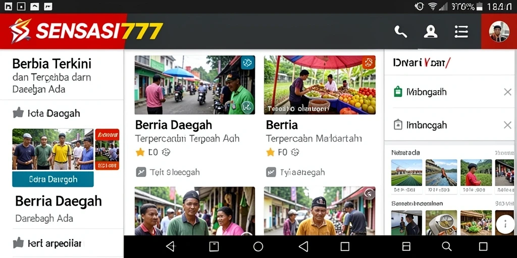 Antarmuka aplikasi SENSASI777 yang menampilkan berita daerah terkini.