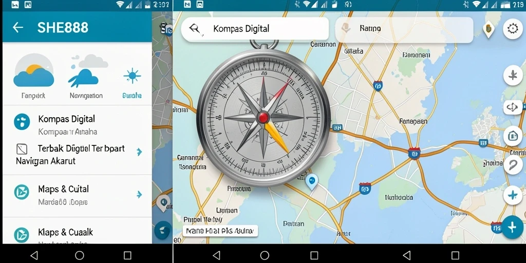 Antarmuka SHE888 menampilkan kompas digital yang jelas dan informatif.
