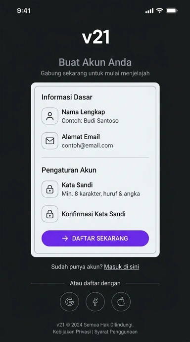 Cara Mudah Registrasi Akun Baru v21 Secara Online
